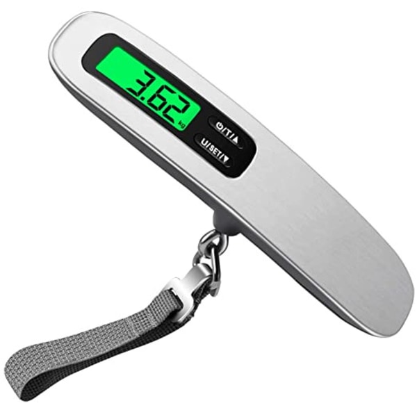 Grå, Elektronisk Bagagevåg, Digital Resevåg, Bärbar Våg för Resväskor, Väskor, MAX 50 kg / 110 lbs, Bakgrundsbelyst LCD-display, Tarafunktion