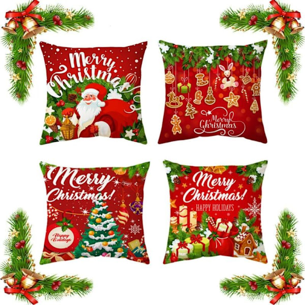 4 st Kuddfodral Jul 45x45, Julkuddfodral, Kudde Soffa, Dekorationskuddfodral - Jultema, Julkuddfodral med S
