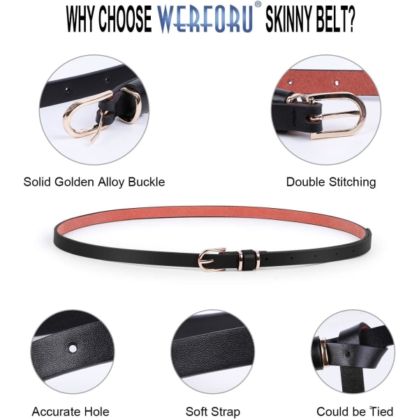 3 Pack Women Skinny PU Leather Belt for Dress Jeans-Thin Waist Belt with Gold Alloy Buckle (Black+Brown+White, Length 39.4inches,suit for pants size