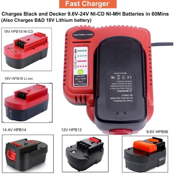 Black & Decker BDFC240 9.6V-24V Sähkötyökalun Nimh Nicd Akkulaturi