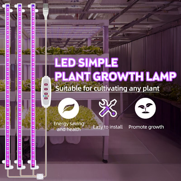 LED-ljusremsor för växtodling 8 W 84 + 84 LED 22,7 LM Växtlampa med timer 8 h/12 h/16 h 5 justerbara intensiteter för suckulenter hyd