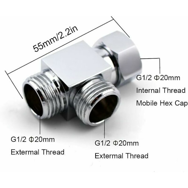 Dusjarm 3-veis messing Terk T for Step Driveur Standard - G1/2 tommers system Dusj Reservedel Dusjkontroll Splitter T Seta