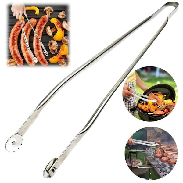 Korv-rulltång, Mattång, Grilltång i rostfritt stål, Grillkorv-tång, BBQ Anti-skållnings Rund modell - 50cm