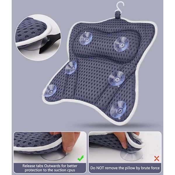 Kylpytyyny（40*40*7cm）, Kylpytyyny Ergonominen 4D Air Mesh -teknologia ja 6 imukuppia Pään tukitoiminto Sininen, Sopii kylpyammeisiin, porealtaisiin