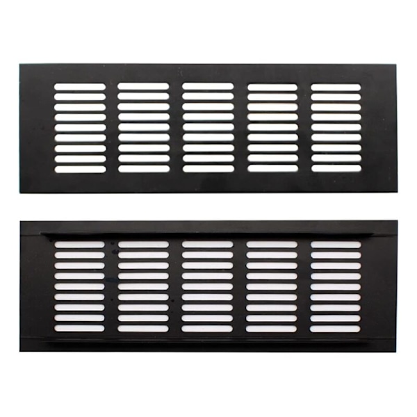 2 stk. ventilasjonsgitter, ventilasjonsgitter i aluminiumslegering, svart rektangulær lufting kan brukes til skap, skoskap, portaler