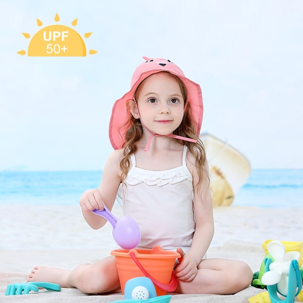 XL-UPF50+ Flamingo-hatt for baby og småbarn justerbar - dekker barnas hode og nakke hele dagen