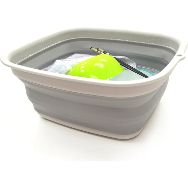 7,7 L (2 gallon) hopfällbart badkar - hopfällbart badkar - bärbart tvättfat - platsbesparande plastbadkar (grå)