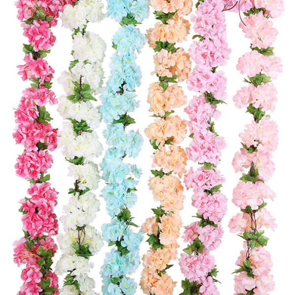 Set med 4 falska Sakura-rankor, konstgjorda blommor att hänga, murgröna, ho, hotell, kontor, bröllopsfest, trädgård, hantverk, konstnärlig dekoration (2,3 m)