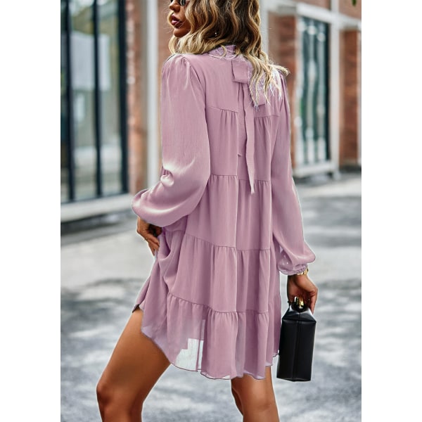 2023 Kvinners Vår Sommer Lang Ermet Ruffle Maxi Kjole, Mock Neck Lagdelt Mini Babydoll Casual Swing Tunika Shift Kjole