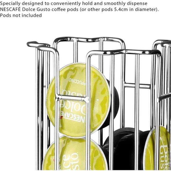 Silver kaffekapslar stöd, Distributör Kapslar för 24 Dolce Gusto kapslar, Förvaringsstöd, 360 graders Räckvidd Kapslar