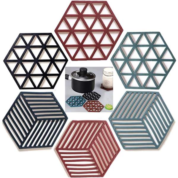 6 stk. Retro-glasunderlag Geometriske silikoneglasunderlag Skridsikre glasunderlag Glasunderlag (2 typer)