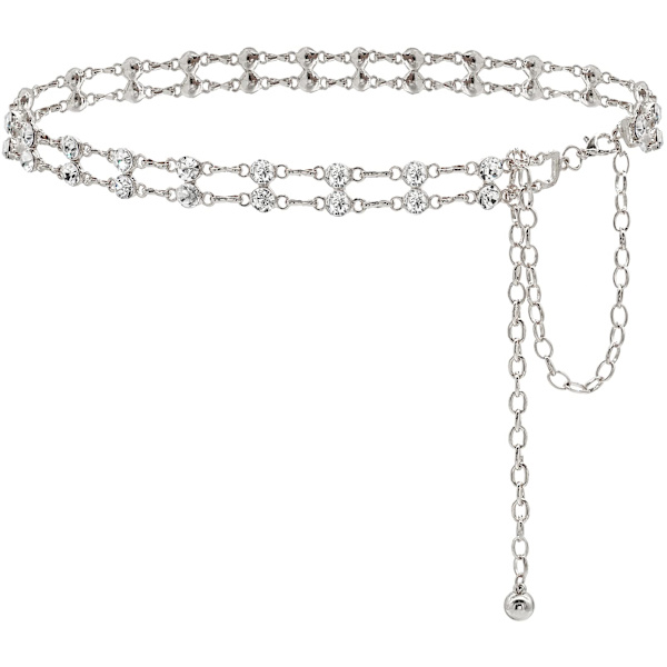 Dubbel rad kristall midjekedja legering strass kroppssmycken kedjebälte för kvinnor flickor (115cm)