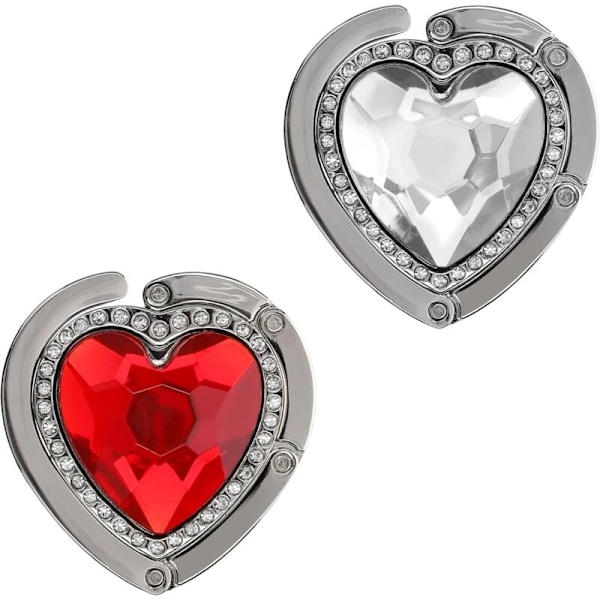 2 st handväskkrokar - Metall hopfällbar väskkrok - Perfekt för bord eller skrivbord - Handväskeupphängning och små föremål - Röd - Argue Studded Hearts