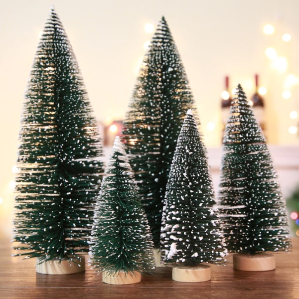 Joulukuusien DIY Xmas pulloharjat puut Miniatyyri Sisal Lumi Frost Kuuset Pienet keinotekoiset puut Pöytäpuut puupohjat Mikro maat