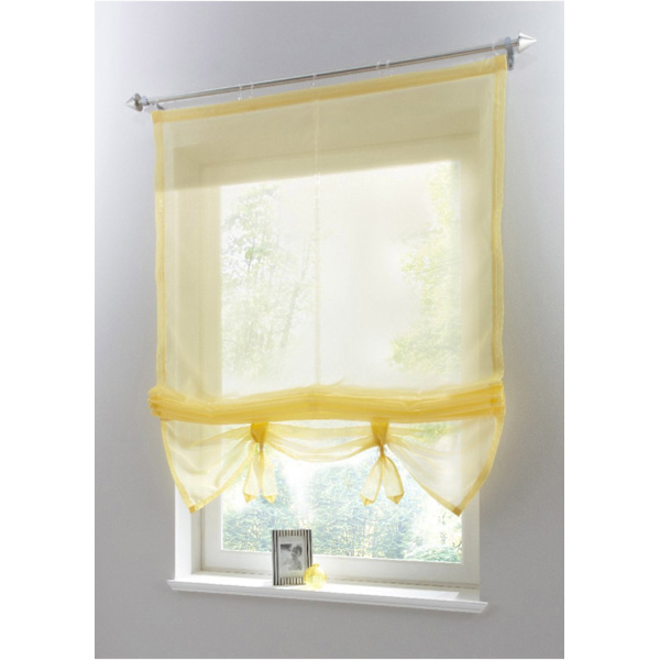 Gul, BxH 140 x 155 cm 1-delad romersk gardin med öglor, gardiner, kök, transparent, öglegardin, gardiner, modern voile