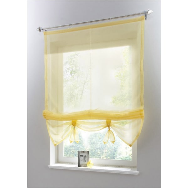 Yellow, WxH 140 x 155 cm 1-piece Roman blind with loops, curtains, kitchen, transparent, loop blind, curtains, modern voile