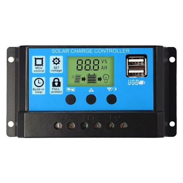 PWM aurinkopaneelin lataussäädin, 12 V / 24 V, 30 A, LCD-näyttö, kaksois-USB-portti