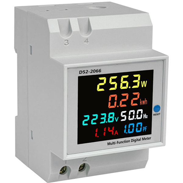 DIN-skena Multifunktionsräknare D52-2066, färgstark LCD-skärm, spänning, ström, aktiv effekt, frekvens, mätning av elektrisk energi, övervakningsenhet