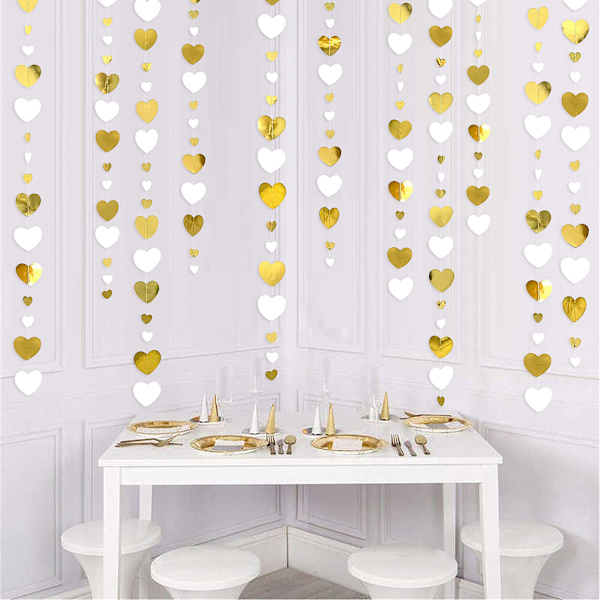 4M Hvid og guld hjerte guirlande hængende kærlighed bånd banner jubilæum forlovelse bryllup brudebruser fødselsdagsfest dekoration forsyninger