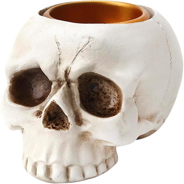 Liten dödskalleljusstake 3D gråtande dödskalleljusstake gotisk skelettljusstakehållare teljusljusstakehållare för Halloween skräcktemafest T