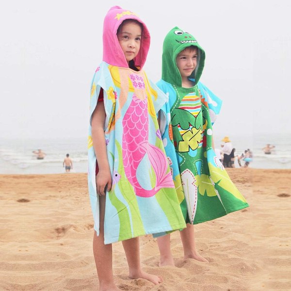 Cotton Bath Poncho Kid Bath Towel Kids Hooded Poncho for Boys And Girls Hooded Bathrobe(Mermaid)