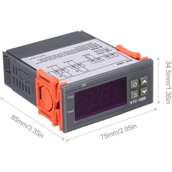 Digitalt display temperaturregulator for kjøling og oppvarming termostat STC-1000, 12V - 12V