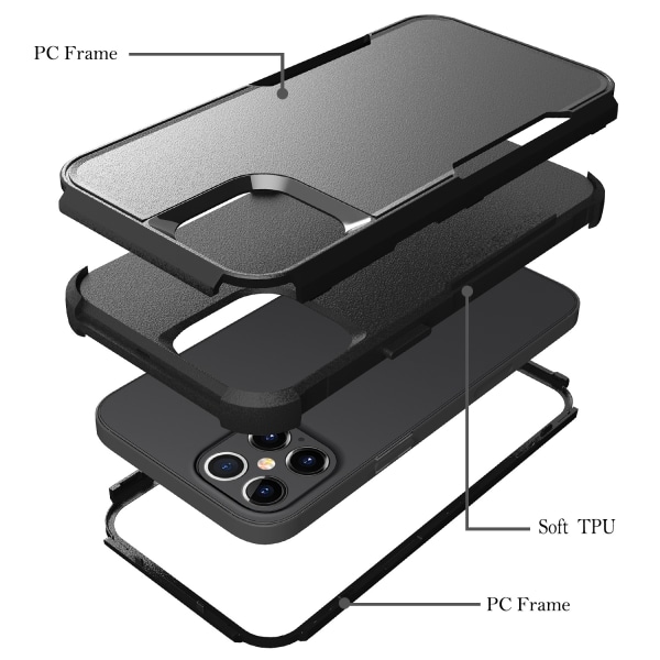 iPhone 15 Pro MAX (vain) Commuter Series -kotelo, musta, ohut ja kestävä, taskuun sopiva, porttisuojalla