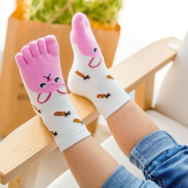 Children's Toe Socks Cotton Toe Socks, Boys' Toe Socks Novelty Socks Cute Animal Pattern Socks for Children 7-12 Years Old, 4 Pairs