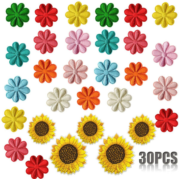 30 ST Solros Flower Patch Sticker Stryk-på eller Sy-på Patch för