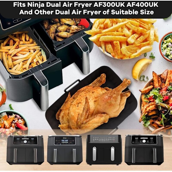 2-pack Tillbehör för Air Fryer (21,5 x 14,5 x 7 cm), Air Fryer Form för Ninja Foodi AF400EU AF300EU 9,5L, Silikon Airfryer Grytform för Instant Pot Ult
