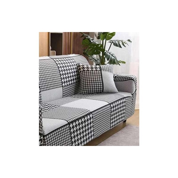 Sofabetræk 2 personers 140-180cm Sofabetræk med moderne armlæn betræk universal elastisk sofa sofabetræk sort og hvid ternet beskyttelsesbetræk
