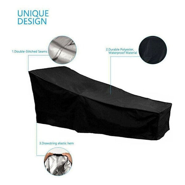 Överdrag för trädgårdsstol, vattentätt, vindtätt, robust Oxford-tyg 210D Solskyddande överdrag, Solstol (210x75x40/80cm) - Svart