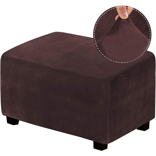 (Mørkebrun) Stretch Ottoman Covers Velvet Ottoman Cover Rectangle Footstool Cover Footstool Cover