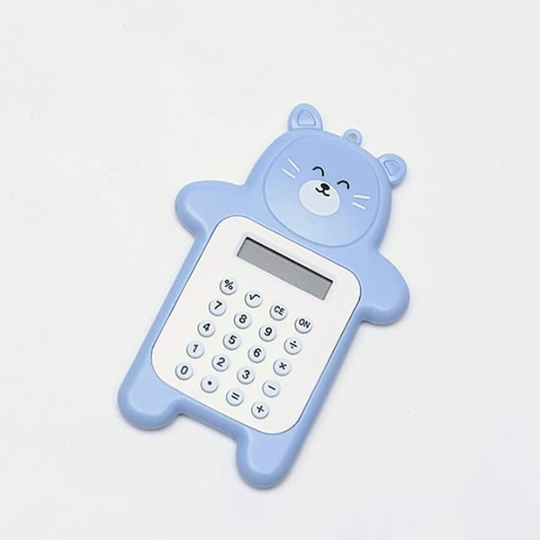 (Blå) Mini Cute Bear bærbar digital kalkulator, lommekalkulator med 8 skjermer, Cute Cartoon Bear Kalkulator, kontorrekvisita