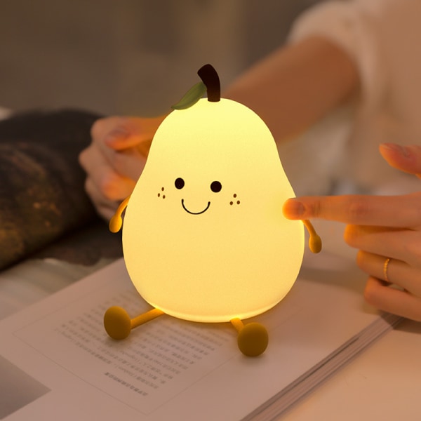 Söt leende päron silikon nattlampa med 7 färger LED-ljus Ki