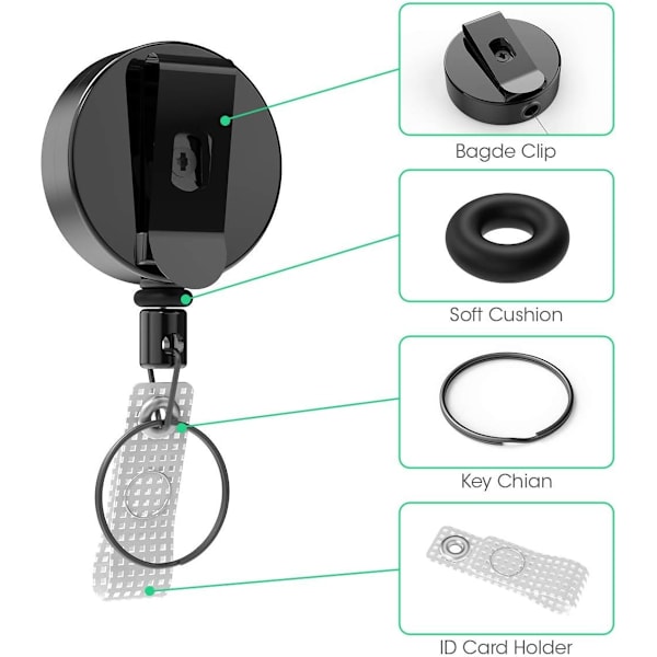 2 st Retractable Nyckelring, Badge Reel - Heavy Duty Nyckelkedja med Förtjockad Ståltråd Skruvad Fästklämma för Nycklar, ID-kortshållare, Badgehållare