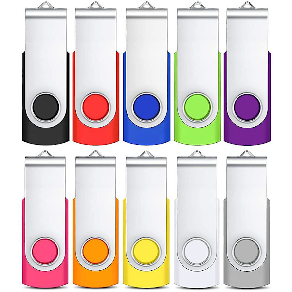 Pakke med 10 2 GB USB-sticks. USB 2.0 Data Stick med Flash Drive Bag Roterende Foldbar Hukommelse
