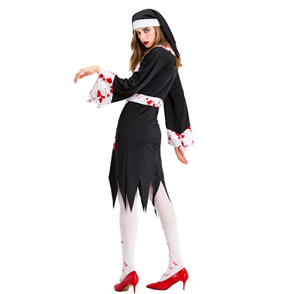 Vampyr zombie blodfarvet nonnekostume Halloween kostume cos dragt til at spille rollen som en blodig zombienonne kostume (inklusive sokker)