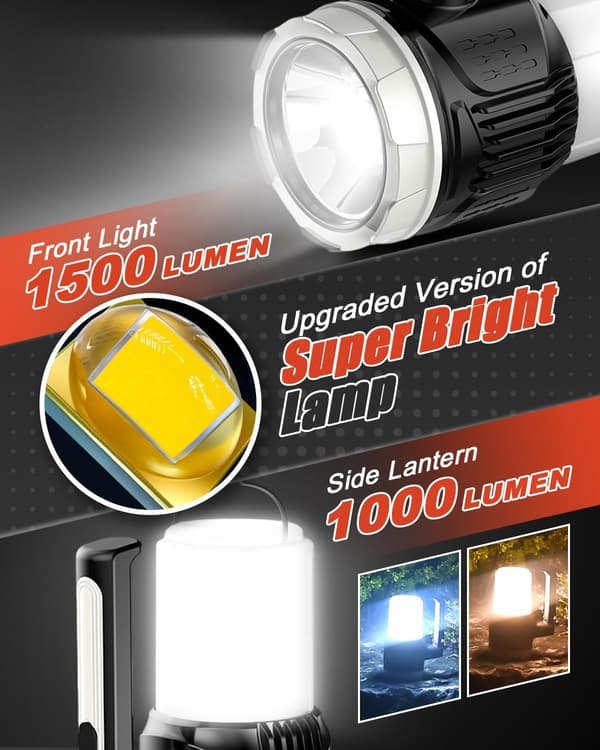 Ladattava leirin lamppu 1500 lumenia LED-leirin lamppu Nopea suora lataus 6 tilaa Leirin taskulamppu Vedenpitävä ulkoilma