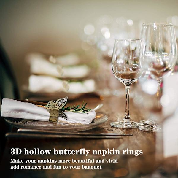 100 stk. Servietringe - 3D Guld Sommerfugl Servietringe til Bryllupsreception Fest Restaurant Bord Banket Forbrugsartikler Indpakninger