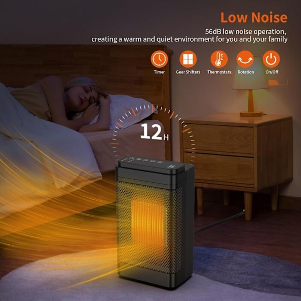 1500W bærbar reservevarme - 3 moduser, overopphetingsbeskyttelse, 12 timers timer