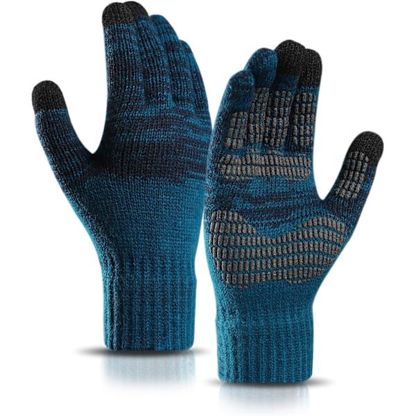 Vinter touch screen handskar herr halkfria varma handskar stickade herr silikon partikel handskar förtjockade elastiska vindtäta manschetter för att hålla värmen (blå)
