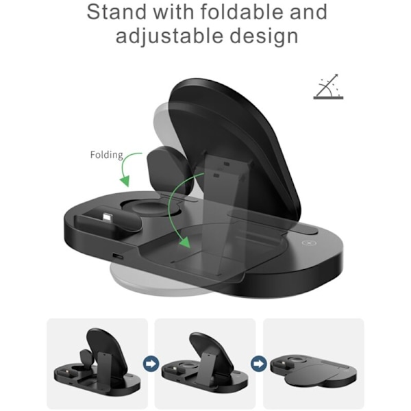 Teleport Kabel 3 i 1 Foldbar Trådløs Oplader Højhastigheds Trådløs Opladningsstation, 15W Hurtig Opladning Foldbar Opladningsstation Erstatning for IOS