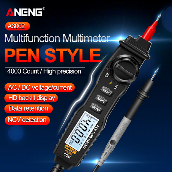 A3002 Pen Multimeter 4000 Multimeter MULTIMETER MÄTARE TESTARE SENSOR MÄTNING AC/DC/Diod/Kontinuitet testverktyg med bakgrundsbelyst lampa