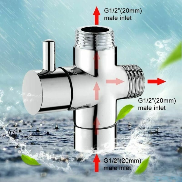 Veje Ventil, Massiv Messing G1/2 Håndbruser Bruserkomponenter Diverter Adapter Brusesystem Udskiftningsdel, Poleret Krom