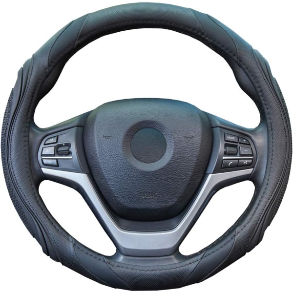 Black Leather Steering Wheel Cover for Car - Universal 37-38cm Black Steering Wheel Cover, Breathable Non-Slip Steering Wheel Cover,