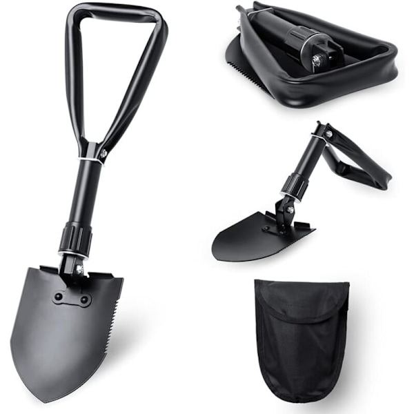 Svart - mini sammenleggbar og multifunksjonell militær spade Militær foldespade mer enn 30 camping strand hagearbeid fotturer fotturer