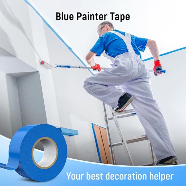 (2 STK.) Blå malertape til maling og dekorativ tape til etiketter, aerosolspraymaling, malere, håndværk 24 mm × 50 m