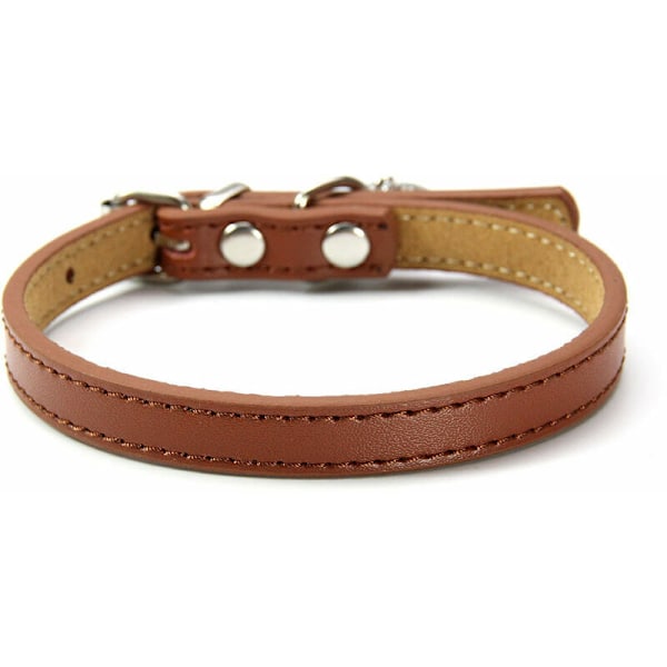 Läderhalsband för katter och valpar, justerbart 20cm-27cm CM-Marron