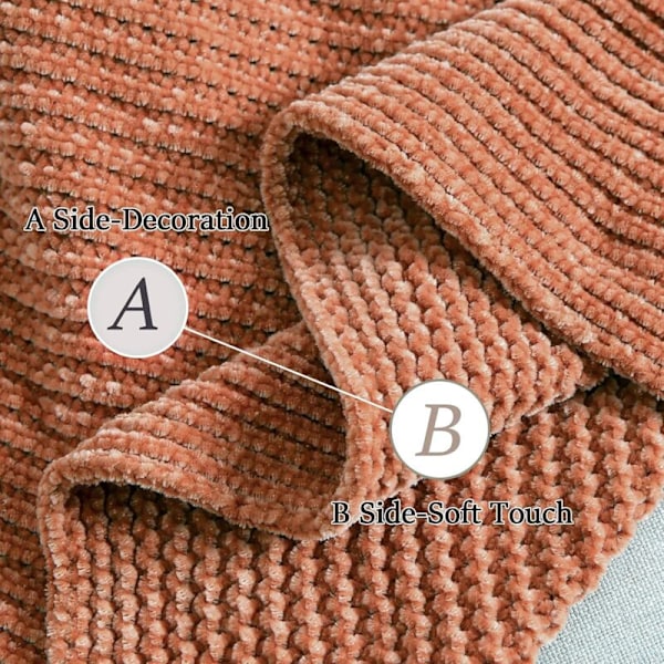 Stickad filt för soffa, söt, lantlig stil, bohemisk, med pompoms, lätt, dekorativ, lönnbrun, för säng/stol/soffa, randig textur, 180 cm bred